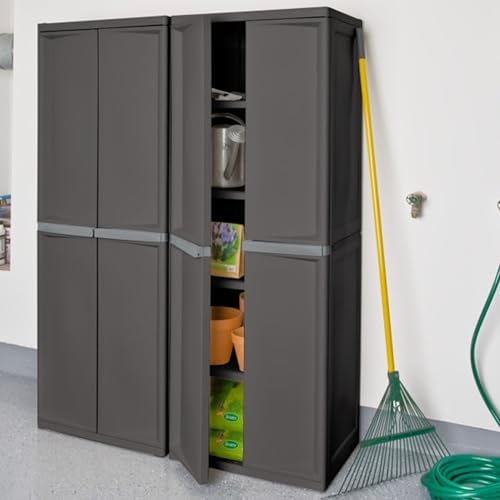 Sterilite 4 Shelf Cabinet, Lockable Utility Storage, Gray - Image 2