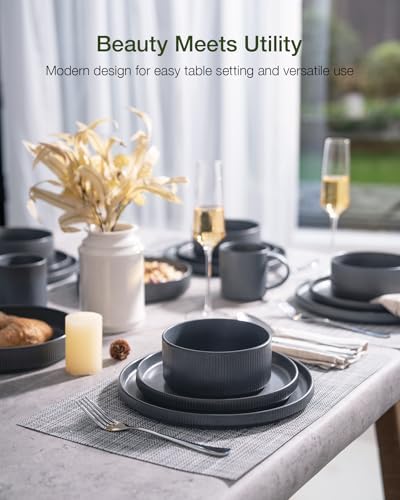 Famiware Star Plates and Bowls Sets, 18pc Modern Stoneware Dinnerware for 6 - Image 2