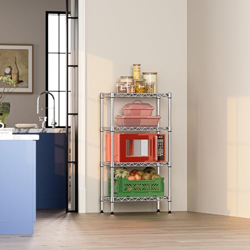 IZEUK 4 Tier Steel Storage Shelves, Heavy Duty Metal Shelf Wire Shelving Rack for Pantry, Kitchen, Living Room, or Office Organization (11.8" D x 21.7" W x 39.5" H, 1000LBS, Chrome) - Image 2