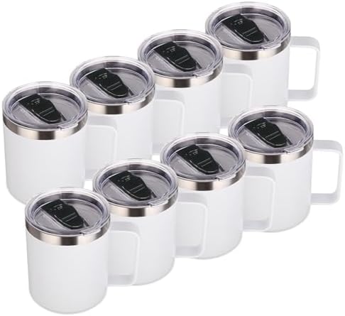 Volhoply 14oz Insulated Stainless Steel Coffee Mug with Lid Bulk 8 Pack,Not Suitable for Sublimation,Double Wall Vacuum Travel Coffee Cup with Handle, Reusable Metal Camping Mugs Keep Cold(White,8) by LiveFully%EF%BC%8CDrinkFreely%E2%80%94KeepGoingwithVolhoply%EF%BC%81