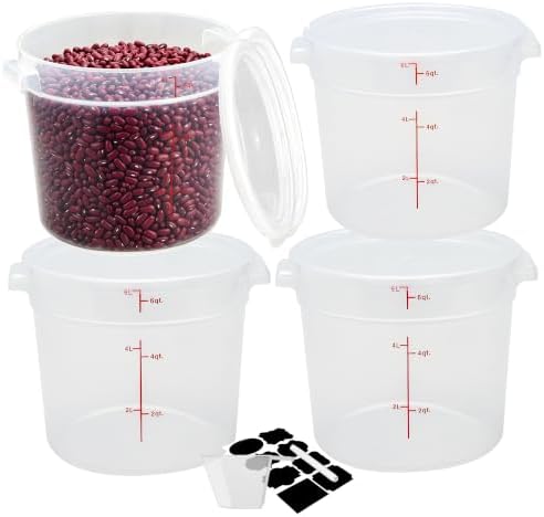 BIEAMA 4 Pack 6 Qt Round Food Storage Containers with Lids, Translucent PP by BIEAMA