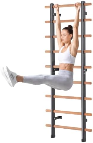 DHT Wood Stall Bar, Swedish Ladder Suspension Trainer with 9 Strategic Rods, for Home, Gym, School and Clinics, Black by DynamicHealthTech
