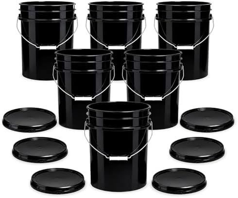 ePackageSupply 5 Gallon Bucket - Food Grade w/Lid BPA-Free, 6 Pack - Black by ePackageSupply