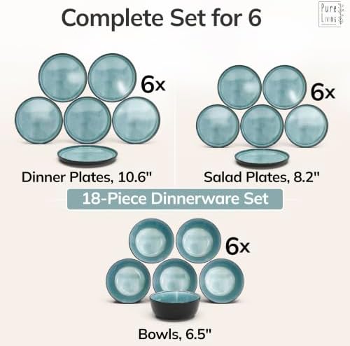 18 Piece Stoneware Dinnerware Set for 6, Handcrafted Plates and Bowls Set - Image 6