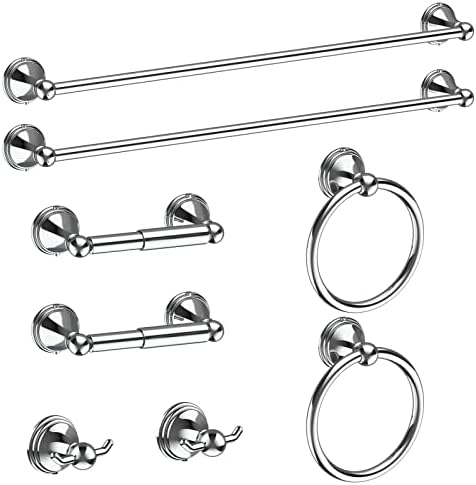 8Pcs Polished Chrome Bathroom Accessories Set Towel Racks for Bathroom by Newfun