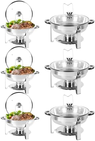 IMACONE Round Chafing Dish Buffet 6 Pack, 5QT Glass Lid with Holder by IMACONE