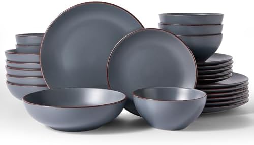 Famiware Venus Stoneware Dinnerware Sets with Pasta Bowls, Dishes Set for 6 by Famiware