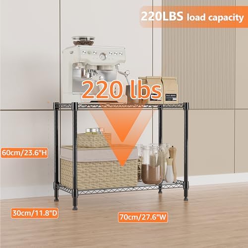 IZEUK 2 Tier Adjustable Metal Storage Shelving Unit, Heavy Duty Wire Rack Organizer for Kitchen, Living Room or Office, 220 lbs Capacity, 27.6 W x 11.8 D x 23.4 H, Black - Image 3