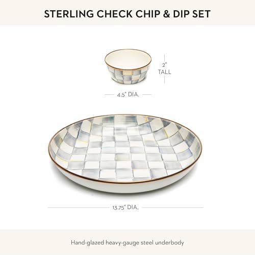MACKENZIE-CHILDS Chip-and-Dip Serving Set, Gray-and-White Sterling Check - Image 4