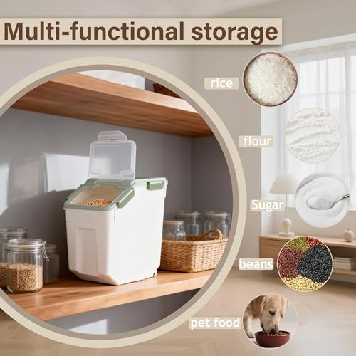 RUIAN Large Airtight Storage Container, 25lb Flour Rice Storage Containers Bin with Wheels Seal Locking Lid, with Measuring Cup&Scoop for Flour, Rice, Grain (Green, 2PCS) - Image 4