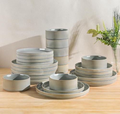 TheTerra Ceramic Dinnerware Set for 8, 24-Piece Plates and Bowls Set by TheTerra