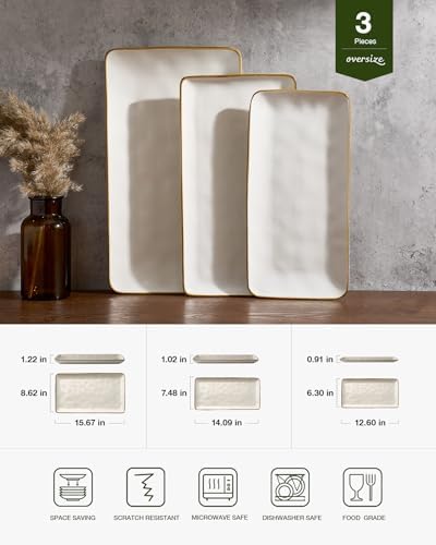 Famiware Serving Platters Set of 3 Sizes - Rectangular, Matte White - Image 2