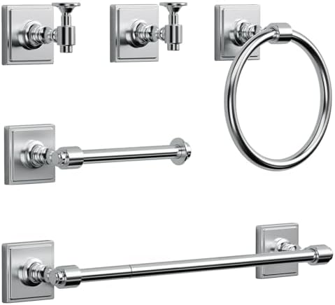 VEHCIL Polished Chrome Bathroom Towel Bar Set, 5 Piece Bathroom Hardware Accessory Set, SUS304 Stainless Steel 24" Towel Rack Holder Set for Bathroom, Wall Mounted by VEHCILcabinethardware