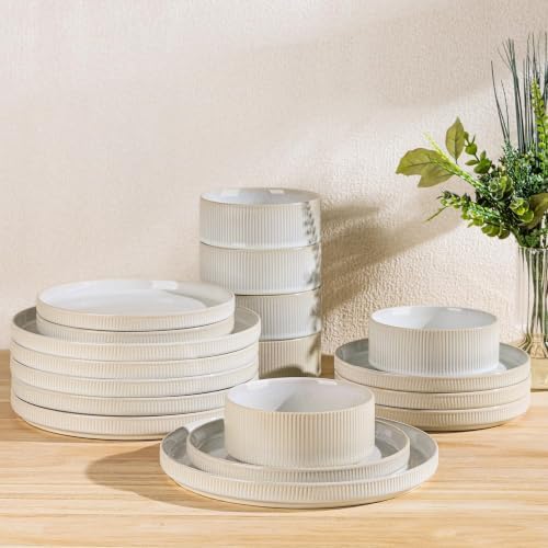 TheTerra Ceramic Dinnerware Set for 6, 18-Piece Plates and Bowls Set by TheTerra