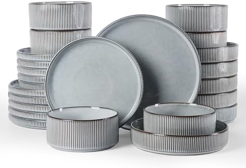 Famiware Star Stoneware Dinnerware Sets with Pasta Bowls, 24pc Dishes for 6 by Famiware