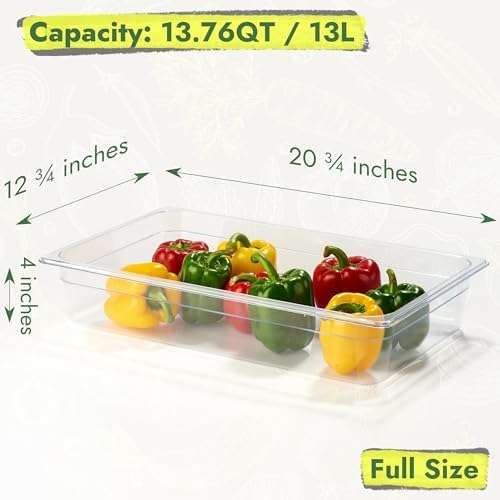 CURTA 4-Pack Full Size 4" Deep NSF Polycarbonate Food Pans with Handled Lids & Drain Trays | Dishwasher & Freezer Safe Clear Container for Prep Tables, Buffet, Salad Bar, Commercial & Home Kitchen - Image 2