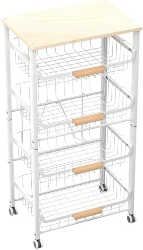 NiuYichee 5-Layer Fruit Basket Kitchen Food Storage Organizer and Storage Rack, Stackable Storage cart with Desktop, Pull-Out Hollow Metal Storage Basket, Wheeled Sorting Rack Spice Rack by NiuYichee