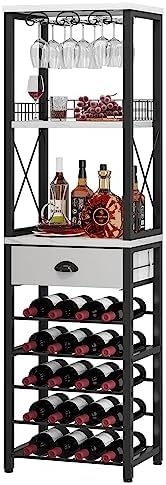 Homeiju Wine Rack Freestanding Floor, Bar Cabinet for Liquor and Glasses by Homeiju