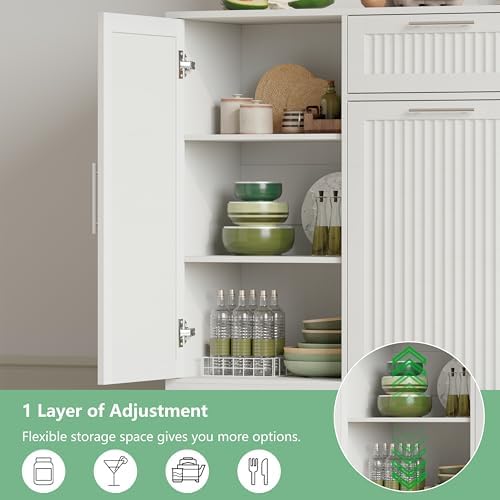 Double 13 Gallon Pull Out Trash Can Cabinet with Storage Cabinet,White - Image 5