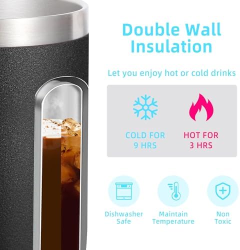 Volhoply 14oz Insulated Stainless Steel Coffee Mug with Lid Bulk 2 Pack,Double Wall Vacuum Travel Coffee Cup with Handle,Reusable Cups Tumbler,Camping Mugs Keep Hot,Ideal Gifts(Black,2 Set) - Image 3