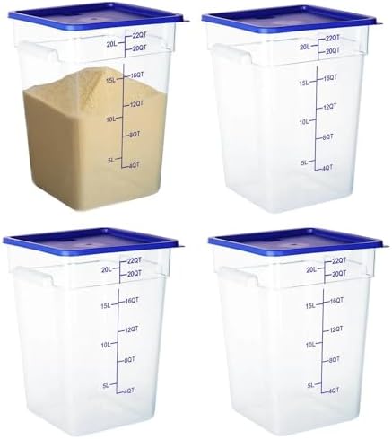 BIEAMA 4 Pack 22 Qt Square Food Storage Containers with Lids, NSF, Clear by BIEAMA