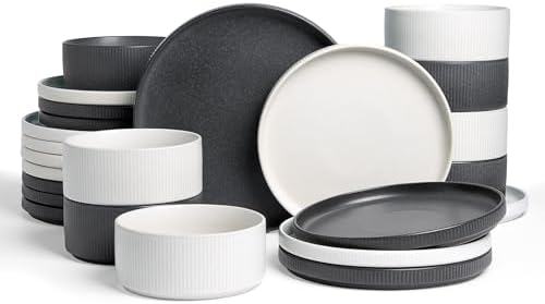 Famiware Star Stoneware Dinnerware Sets for 8, Reactive Glaze Plates, Bowls by Famiware