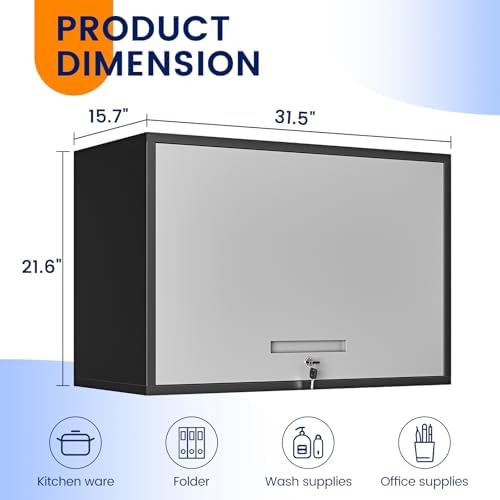 Yizosh Metal Wall Cabinet with Doors and Shelves, Wall Mounted Storage Cabinet for Garage, Basement, Kitchen, Warehouse (Black Gray, 21.6" H) - Image 3
