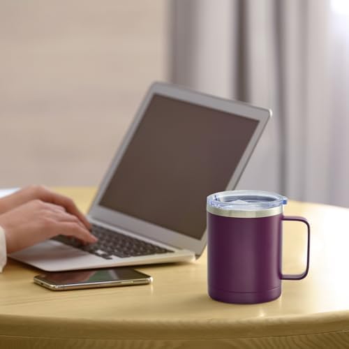 MEWAY 12oz Coffee Mug With Handle and Sliding Lid,Stainless Steel Travel Tumbler Cup with Handle,Double Wall Vacuum Insulated Camping Cup for Hot & Cold Drinks Tea (Plum,Set of 1) - Image 6