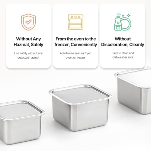 CuBE Low 3PCS Set Stainless Steel Food Storage Containers With Lids and 3 Net Kitchen Appliances Dishwasher Safe Premium South Korea - Image 4