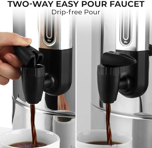 Zulay Kitchen 50 Cup Coffee Urn Commercial Coffee Maker, Hot Water Urn - Large Coffee Maker With Double-Wall Stainless Steel, Quick Brew, Stays Hot for Tea & Beverage at Events & Catering - Silver - Image 5
