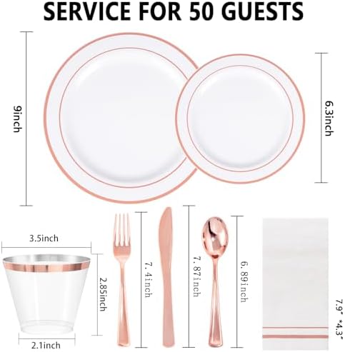 GATHER 350PCS Rose Gold Plastic Plates for Wedding Birthday Party - Image 2