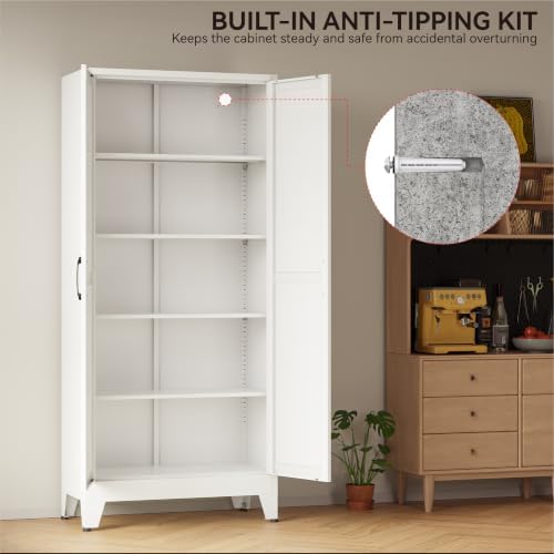COFaR 71" White Farmhouse Pantry Cabinet with Doors and Adjustable Shelves - Image 7