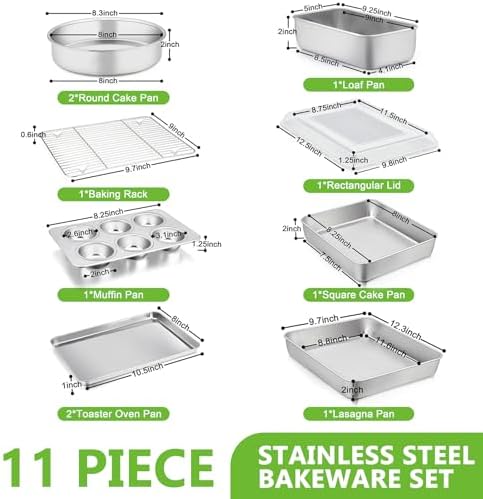 P&P CHEF Stainless Steel Baking Sheet Pan Set of 11, Bakeware Set for Oven - Image 2