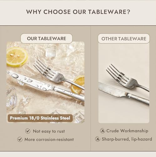36-Piece Silverware Set with Steak Knives, Forged Flatware Cutlery for 6 - Image 4