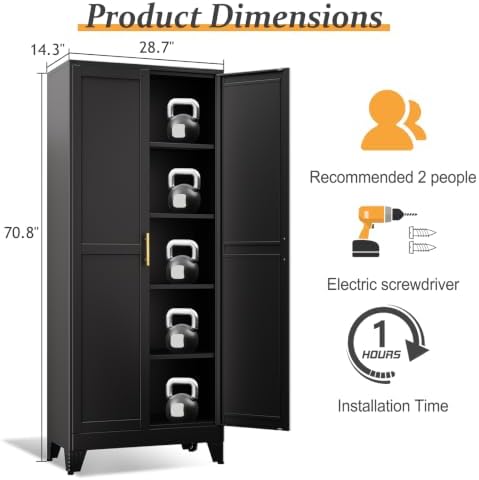Black Pantry Storage Cabinet, 71" Metal Kitchen Pantry Storage - Image 2