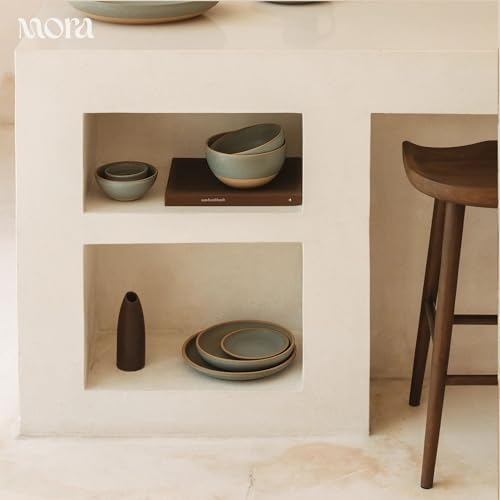 MORA Medium Dishes Set of 4, 30oz Ceramic Pottery Pasta Plate/Wide Bowls - Microwave, Oven and Dishwasher Safe - Peppercorn - Image 5