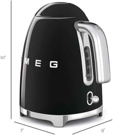 SMEG 50's Retro Style Electric Water Kettle with Automatic Shutoff, Removable Base, and Water Indicator, KLF03BLUS, Black - Image 3