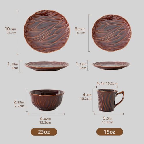 Ceramic Dinnerware Sets for 4, 16 pcs Plates and Bowls Sets, Reactive Glaze Ceramic Dish Set, Scratch Resistant, Microwave & Dishwasher Safe, Highly Chip and Crack Resistant Dishware sets, Rust Brown - Image 5