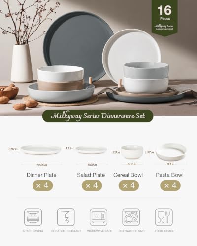 Famiware Milkyway 16-Piece Dinnerware Set with Pasta Bowls, Multi-color - Image 2