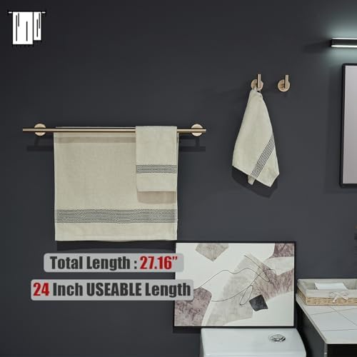JQK Bathroom Hardware Set, 5-Piece Bath Accessories Set Champagne Bronze Wall Mount Includes 24 in Towel Bar, 9 in HT Bar, TP Holder, Towel Hook x 2, BAS105-CB - Image 3