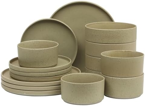Gibson Elite Tatum Premium Porcelain Matte Reactive Glaze 16-Piece (Service for 4) Plates and Bolws Stackable Dishes Ceramic Dinnerware - Green by GibsonHomewares