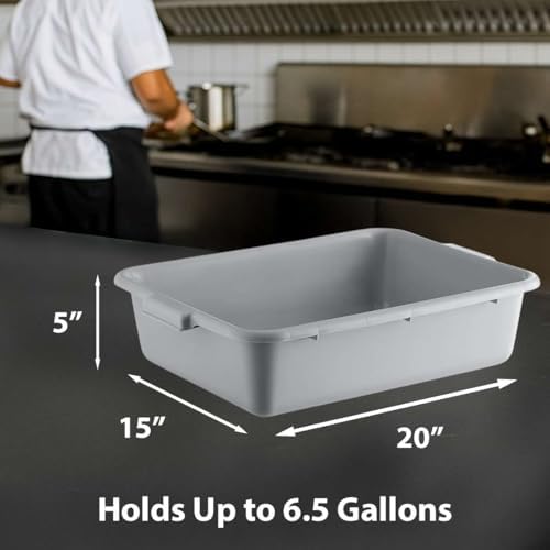 3-Pack 20" x 15" x 5" Commercial Bus Tub/Bus Box - 6.5 Gallons without Lid - Stackable Dish Storage Boxes for Home Kitchen, Pantry, or Garage Organization – Heavy-Duty and Freezer-Safe - Gray - Image 2