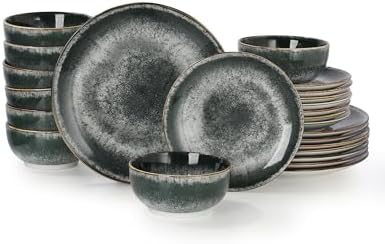 Sweejar 24 Piece Dinnerware Sets for 8,Porcelain Plates and Bowls Set for Kitchen,Housewaring Gift,Chip and Scratch Resistant, Easy Cleaning Dishes Set, Stack Compactly Dishware,Dark Green by Sweejarco1949