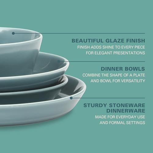 Gibson Home Summer Shades 16 Piece Plates and Bowls Dishes Service for 4 Porcelain Dinnerware Set - Blue - Image 3