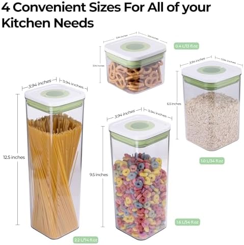 linoroso Pop Airtight Food Storage Containers with Date Recording Lids, Stackable Plastic Storage Containers Set of 7, Dry Cereal Container Set for Pantry Countertop Fridge Organization - Image 5