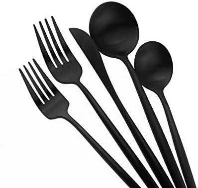 Matte Balck Silverware Set,Gugrida 5-Piece 18/10 Stainless Steel Satin Finish Flatware Set,Kitchen Utensil Set,Tableware Travel Cutlery Set for Camping Office or School Lunch, Dishwasher Safe - Image 5