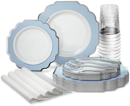 OCCASIONS Disposable Plastic Plates for 80 Guests (Imperial Blue & Silver) by OCCASIONSFINESTPLASTICTABLEWARE