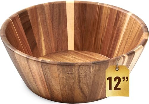 Wooden Salad Bowl, 12" Large Wooden Serving Bowls for Food, Handmade by Woodenhouse