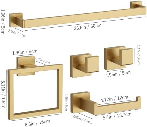 20-Piece Brushed Gold Bathroom Accessories Set 23.6 Inch Towel Bar Set. - Image 2
