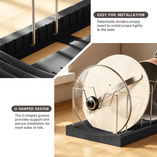 Magheo Pots and Pans Organizer Under Cabinet, Expandable 12.6"-22.8" Kitchen Cabinet Organizer Holder with 10 Adjustable Dividers for Food Storage Container Lid, Cookie Sheet, Cookware(1 Pack, Black) - Image 4